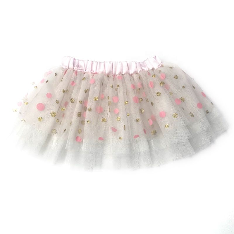 Tutu Short Skirt Decorate Pink and Gold round Patches on the Mesh Baby Dress