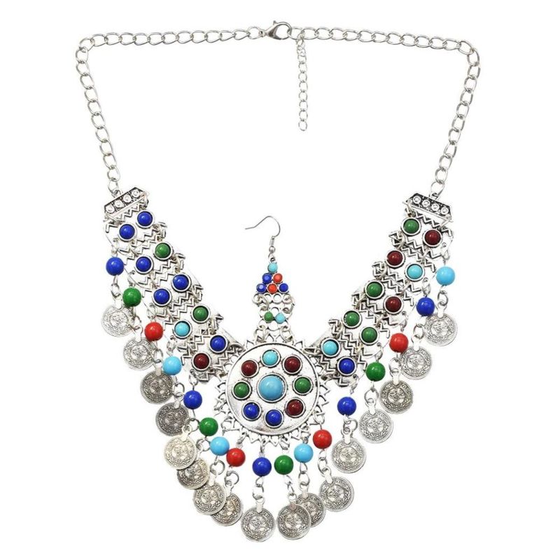 Unique Turkish Women Colorful Beads Tassel Coin Belly Dance Head Chain Silver Vintage Hair Jewelry
