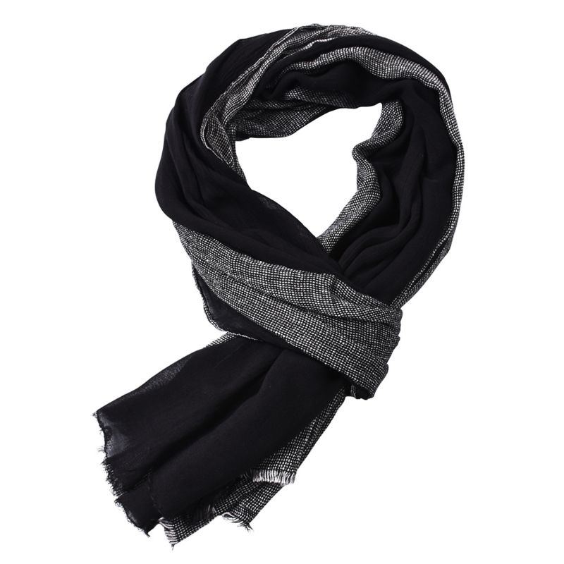 Unisex Black Cotton Linen Scarves Long Patchwork Crinkle Scarf for Men Tassel Mens Scarves Men Accessories