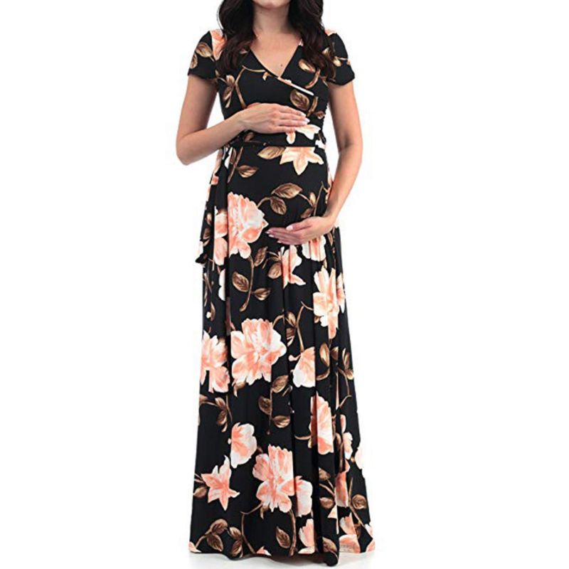 V Neck Bandage Floral Print Pregnancy Clothes Maternity Wear Dresses