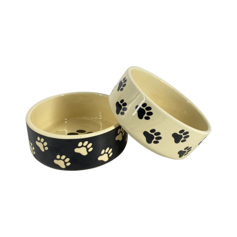 Various Size Paw Pattern round Non-Toxic Natural Pet Fedder Ceramic Dog Bowl