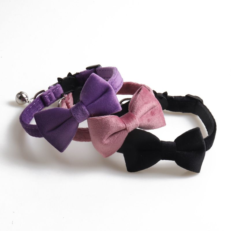 Velvet Cat Collar Solid Color Bowknot Puppy Chihuahua Collars with Bell Adjustable Safety Buckle Cats Bow Tie Pets Accessories