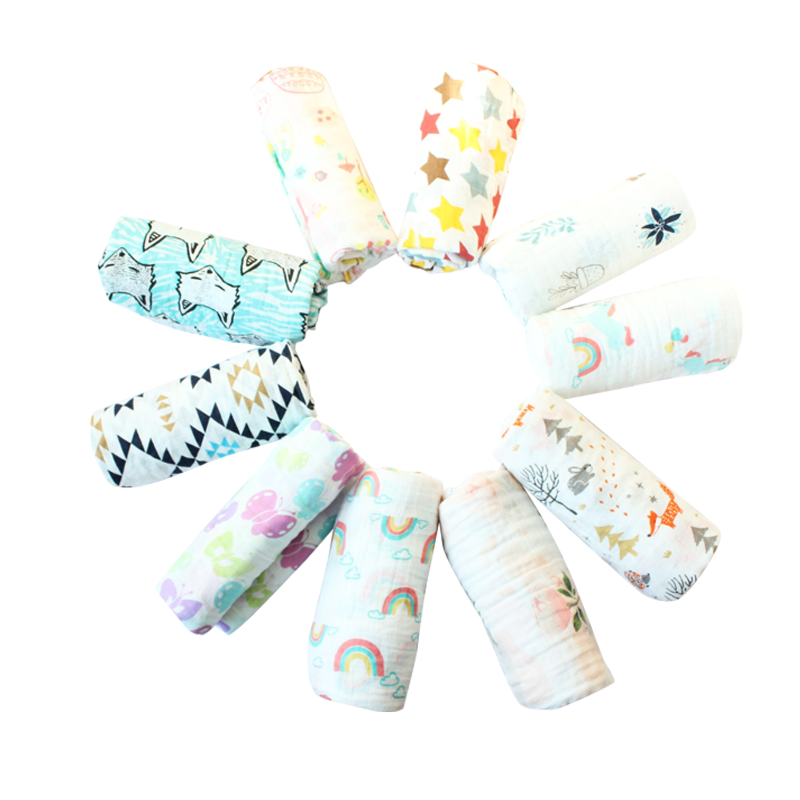 Versatile Colorful Organic Cotton Muslin Soft Cotton Baby Wrap Blanket Crib Sheet Baby Swaddle