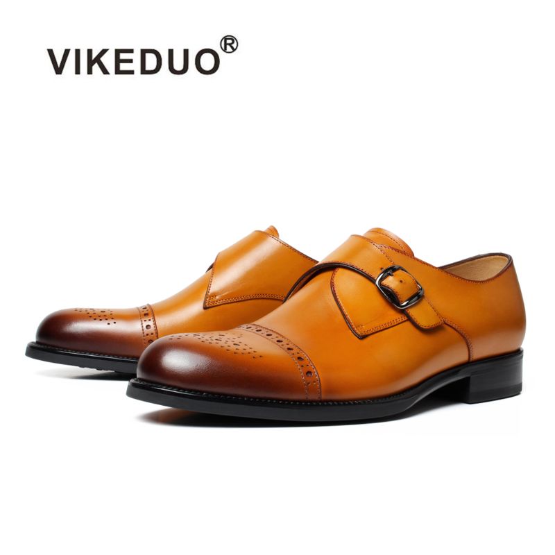 Vikeduo Hand Made Brown Color Italian Style Design Business Single Buckle Monk Popular Genuine Leather Men Shoes