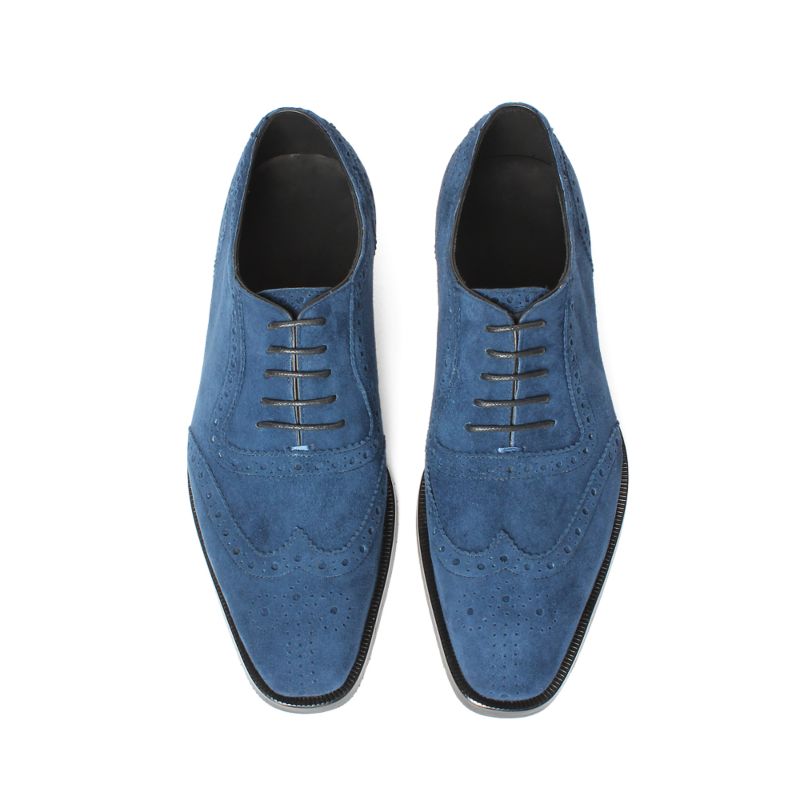 Vikeduo Hand Made Latest Shoe Trends Styles Blue Brogues Leather Suede Dress Men Classic Shoes