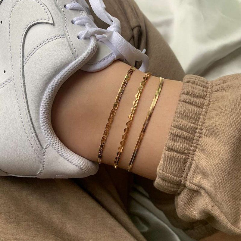 Vintage Hiphop 18K Gold Plated Stainless Steel Hollow Anklet