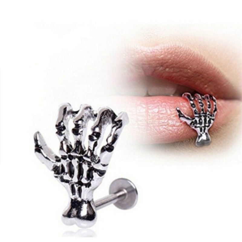 Vriua Lip Ring Labret Studs Piercing Hand Shape Ear Cartilage Tragus Lip Stud Stainless Steel Body Jewelry