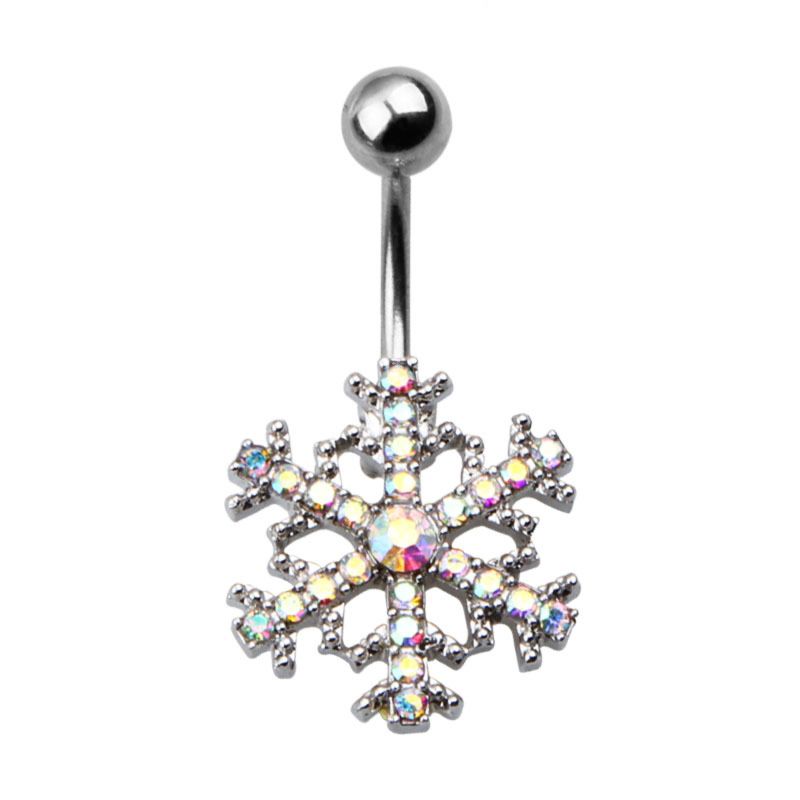 Vriua Snowflake Pendant Stainless Steel Belly Button Piercing Body Jewelry for Women Girls Ombligo Navel Puncture