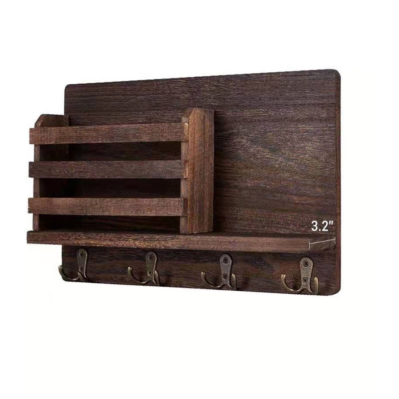 Wall Mount Floating Shelf, Wooden Logo Letter Holder, Wood Coat Rack Key Hooks Entryway Organizer