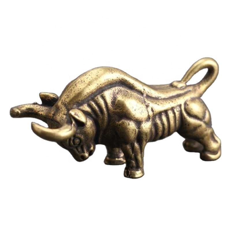 Wall Street Brass Bull Mini Animals Statue Handmade Home Decor Ornaments Crafts Copper Miniatures Figurines Desk Decoration Gift