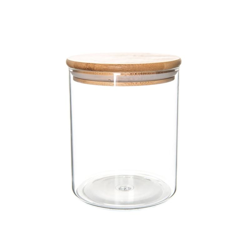 Wanuocraft Glass Food Storage Container Spice Jar with Bamboo Lids for Kitchen Use
