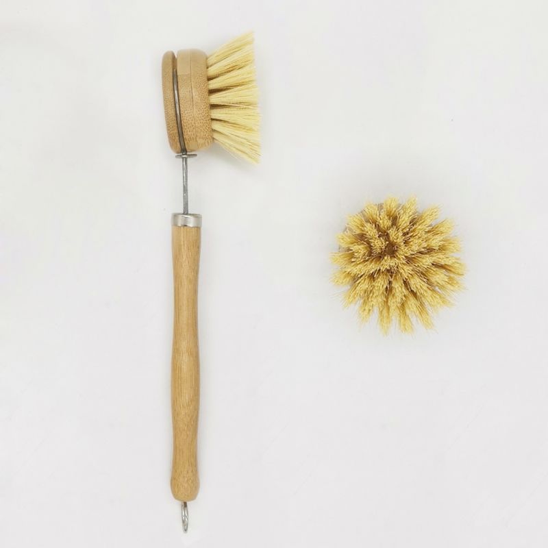 Wanuocraft Replacement Brush Refill Sisal Fiber Bristle Kitchen Cleaning Bamboo Dish Brush Set