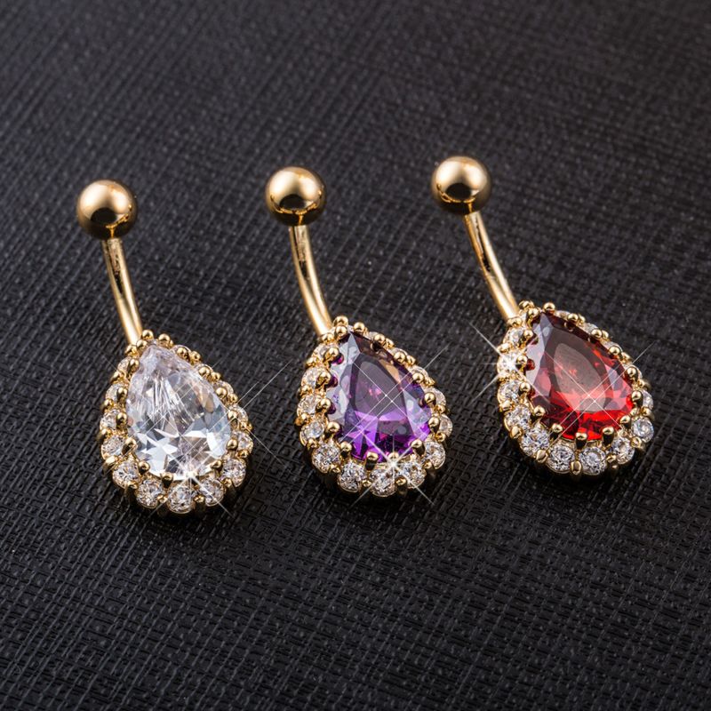 Water Drop Cubic Zirconia Piercing Navel Surgical Steel Piercings Navelpiercing Ombligo Nombril Belly Button Rings Cllp021