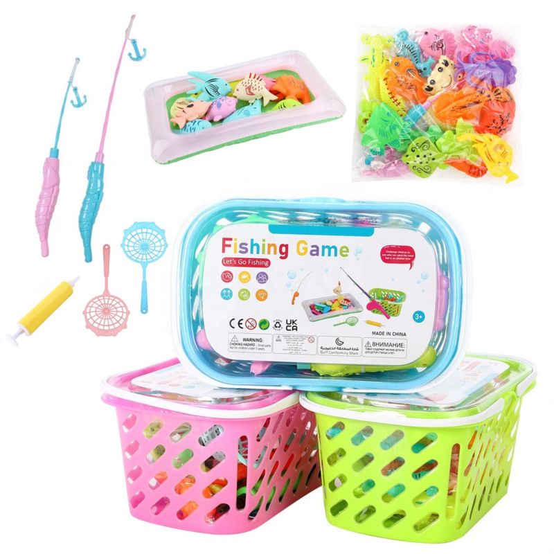 Water Play Fishing Basket Kids Toys Games Magnetic Fishing Toys for Children