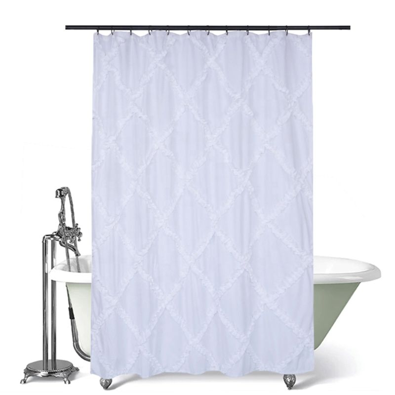 Water Proof 100% Polyester Boho Ruffle Diamond Bathroom Shower Curtain For
