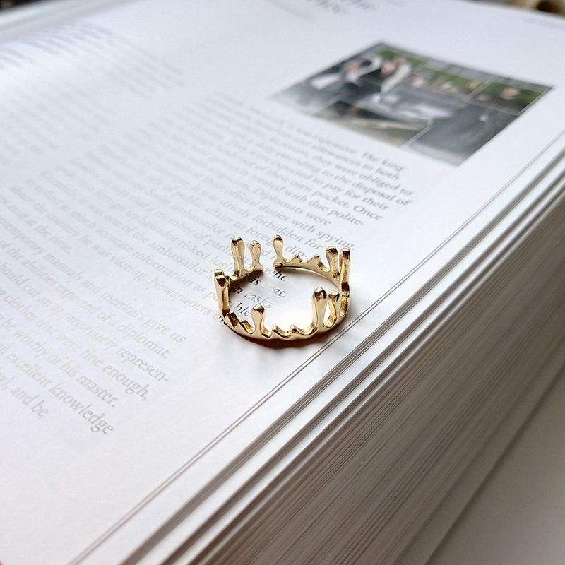 Waterdrop 925 Sterling Sliver Irregular Rings for Women Crown Gold Color Open Layering Rings Geometric Initial Rings