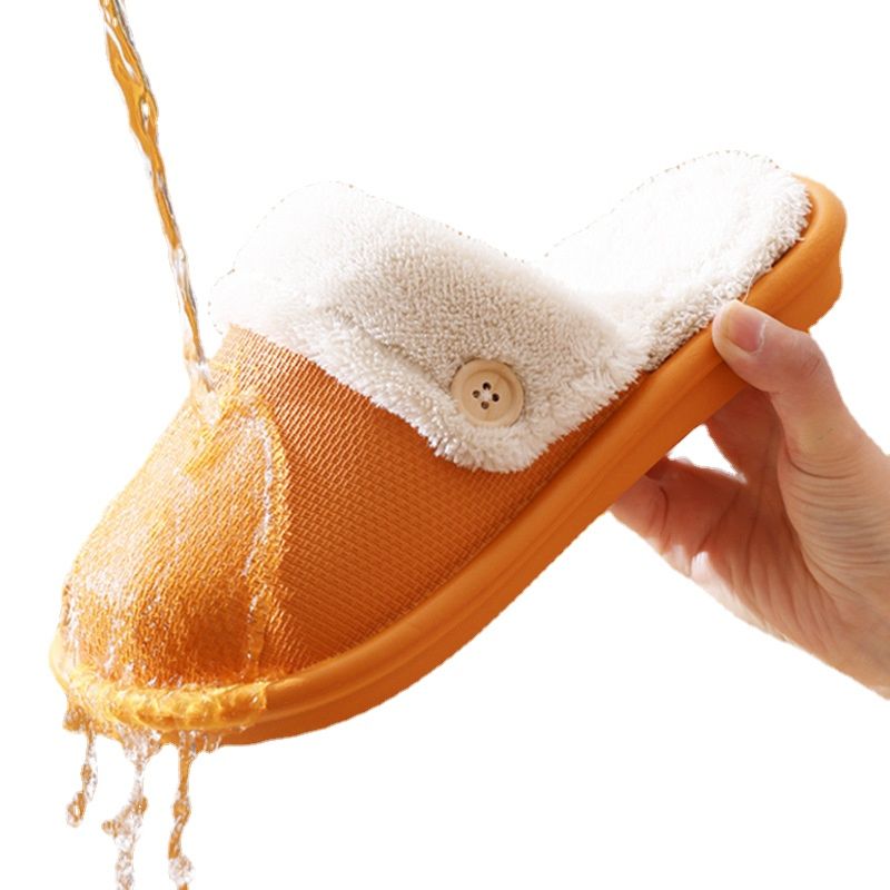Waterproof Cotton Slippers Women's Autumn Home Removable Cotton Slippers Men's Warm Non-Slip Couple Woolen Slipper