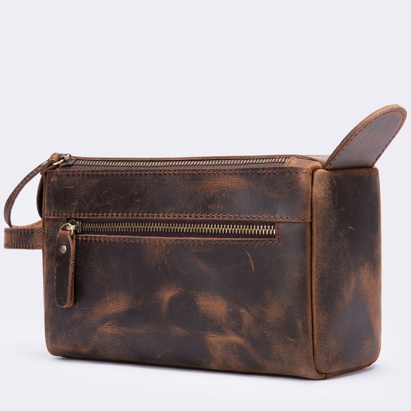 Waterproof Lining Buffalo Leather Toiletry Bag Vintage Travel Shaving Dopp Kit for Toiletries Cosmetic Bag for Man