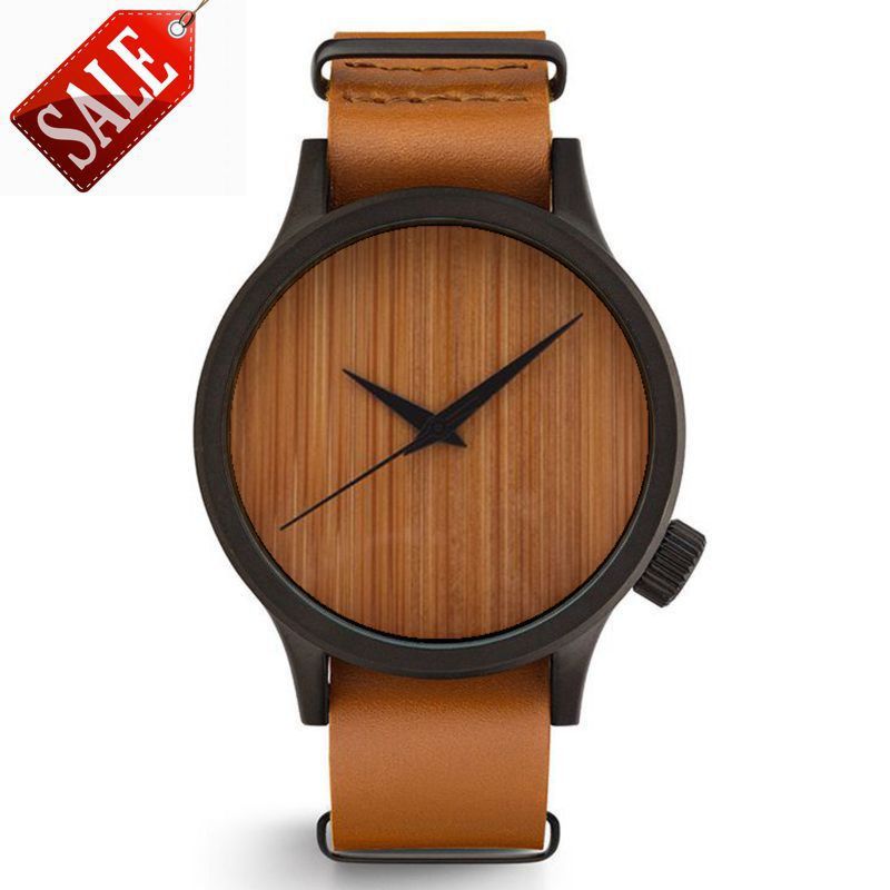 Waterproof Men Bamboo Wood Watch Engraved Bamboo Glass Leather Opp Stainless Steel Unisex 6Mm Round