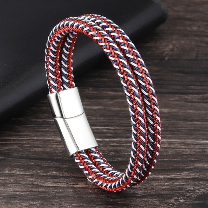 Waterproof Multilayer Mesh Steel Wire Blue Red White Wrap Bracelet Bangle