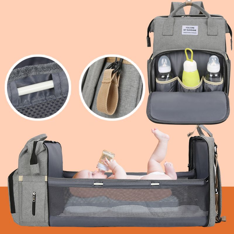 Waterproof Mummy Back Pack Crib Large Capacity Mom Backpack Foldable Baby Bed Diaper Bags with Changing Station