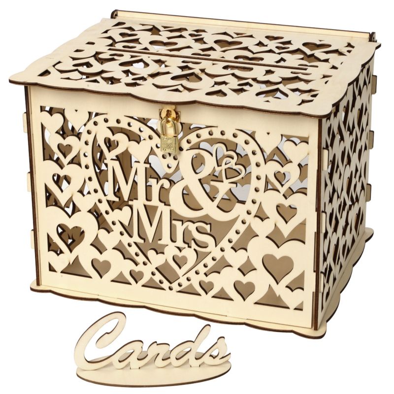 Wedding Decorations Card Box and Guest Book Roses Wooden Card Holder Money Box Security Heart Lock Rustic Supplies Wooden Box