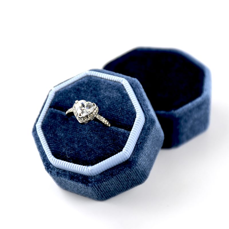 Wedding Jewelry Boxes Velvet Ring Box Octagon Shape Suede Double Ring Box