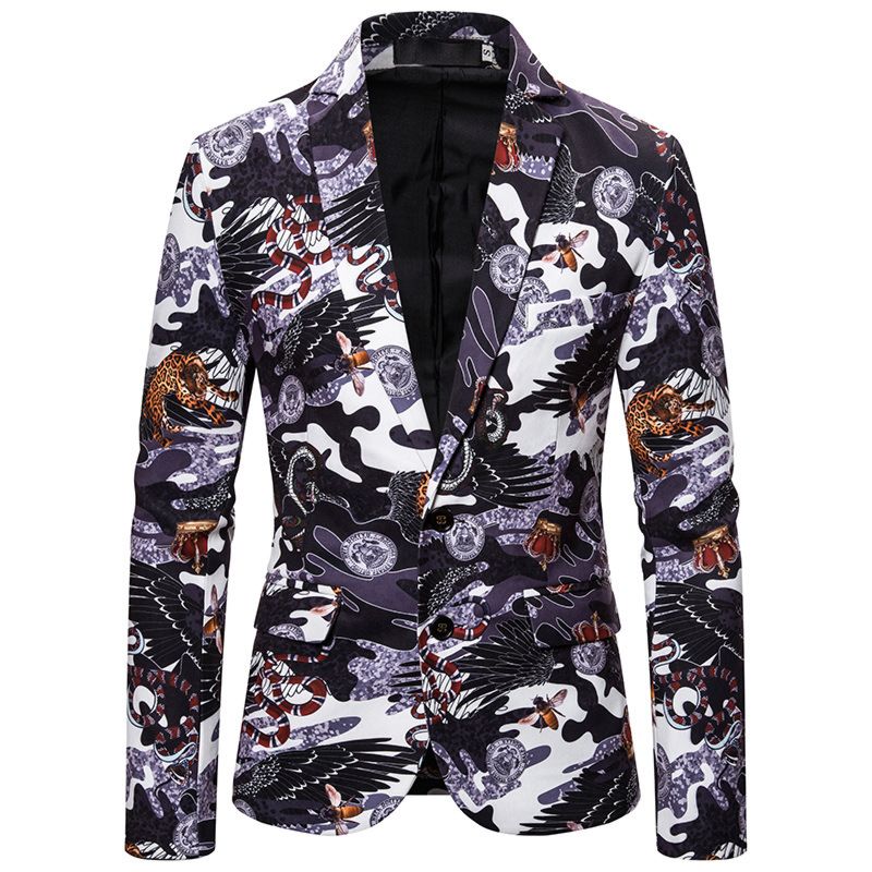 Western Style Autumn Men's Animal Printed Blazers Slim Fit Casual Blazers for Men