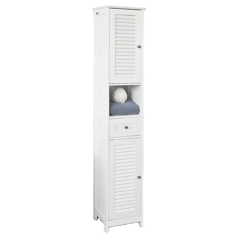White Floor Standing Bathroom Storage Bathroom Cabinet with Shelves Drawers Linen Tower Bath Cabinet