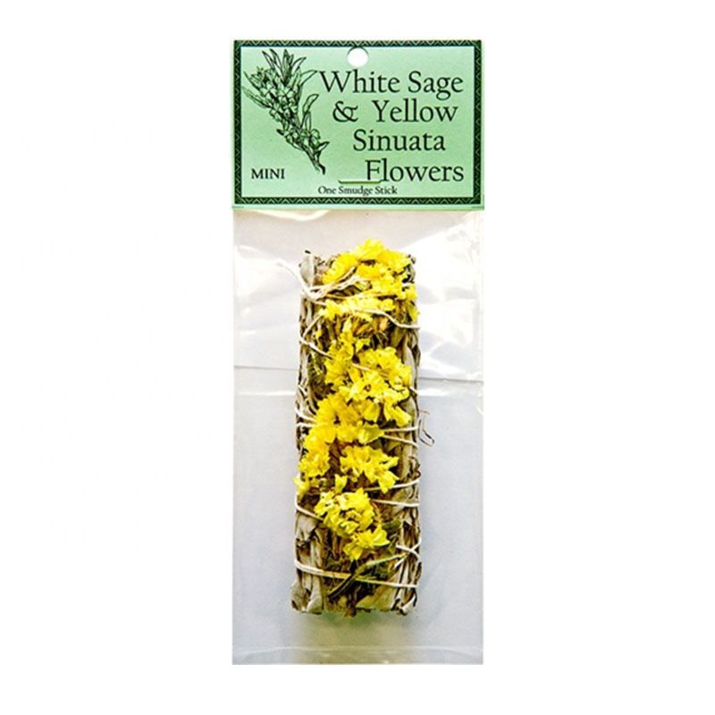 White Sage Smudge Sticks with Yellow Sinuata Flowers for Cleansing, Meditation, Yoga, and Smudging