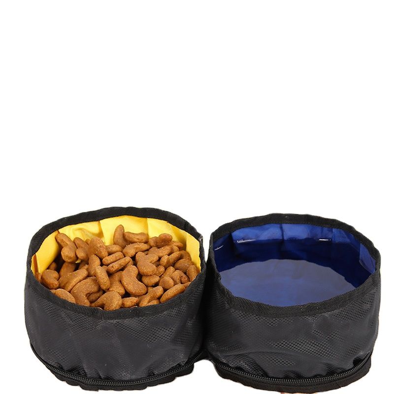 Wholesales Outdoor Travel Pet Dog Portable Collapsible Foldable Waterproof Fabric Canvas Dog Bowl Pet Outdoor Dog Double Bowl