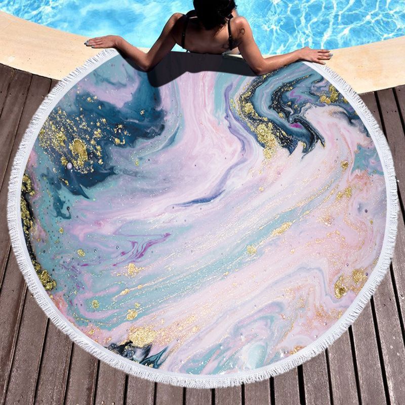 Wholeslae Designer Embossed Oversized Large Sublimated Printed round Beach Towels with Logo Print