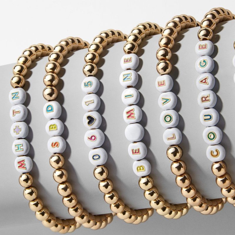 Women Charm Handmade Simple Stacked Enamel Elastic Gold Initial Letter Beaded Bracelets with Letters