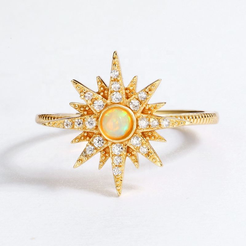Women Gold Vermeil Created Jewellery Sun Star 925 Silver Synthetic Opal Ring
