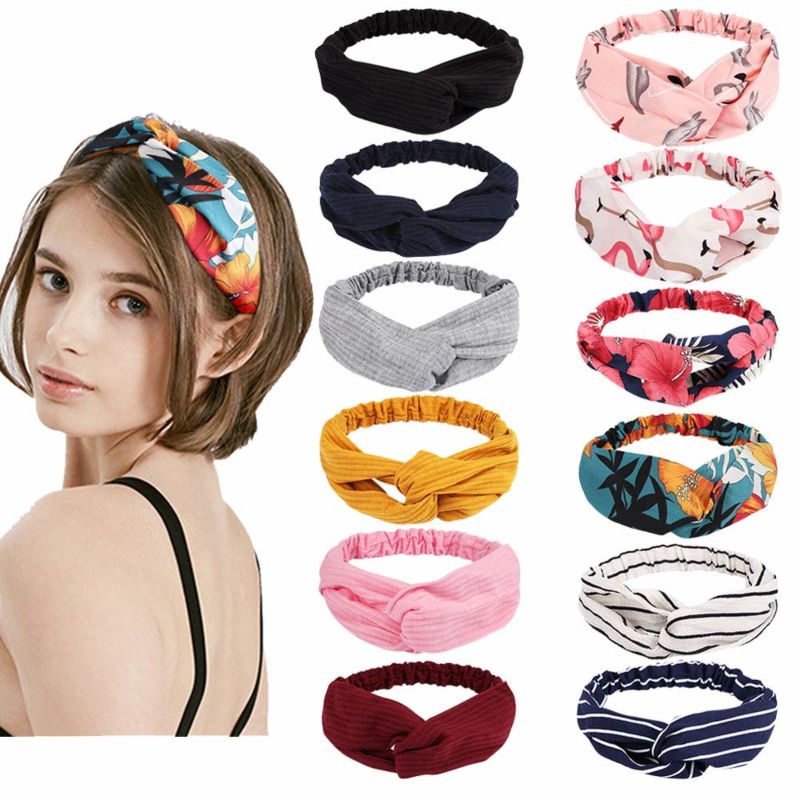 Women Headbands Boho Bandeau Floral Knot Headband Elastic Hair Bands for Women, Turban Twist Headbands, Hair Accessories F