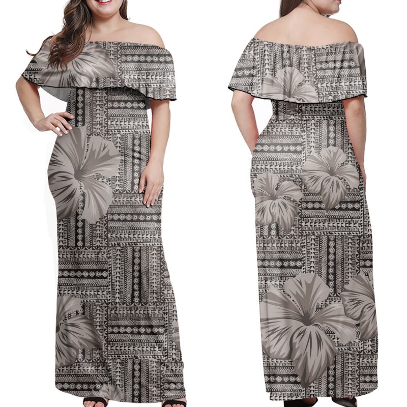 Women Maxi Dress Polynesian Hibiscus African Tribal Grey Pattern Dress Maxi Women Size plus Dress Night Women Wear