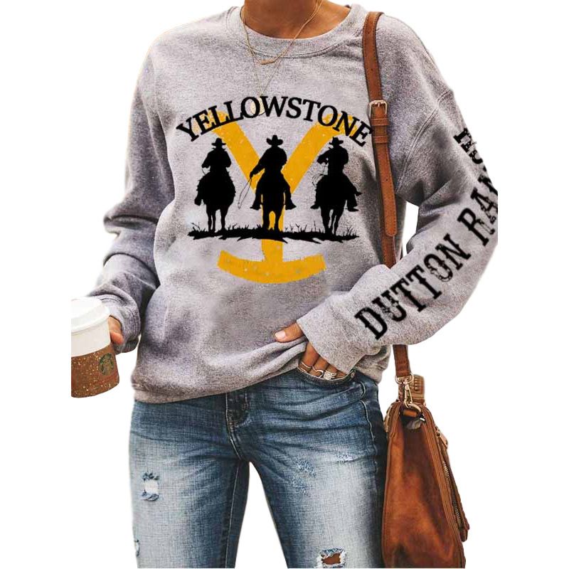 Women O Neck Printed Long Sleeve Yellowstone Slogan Sweatshirt