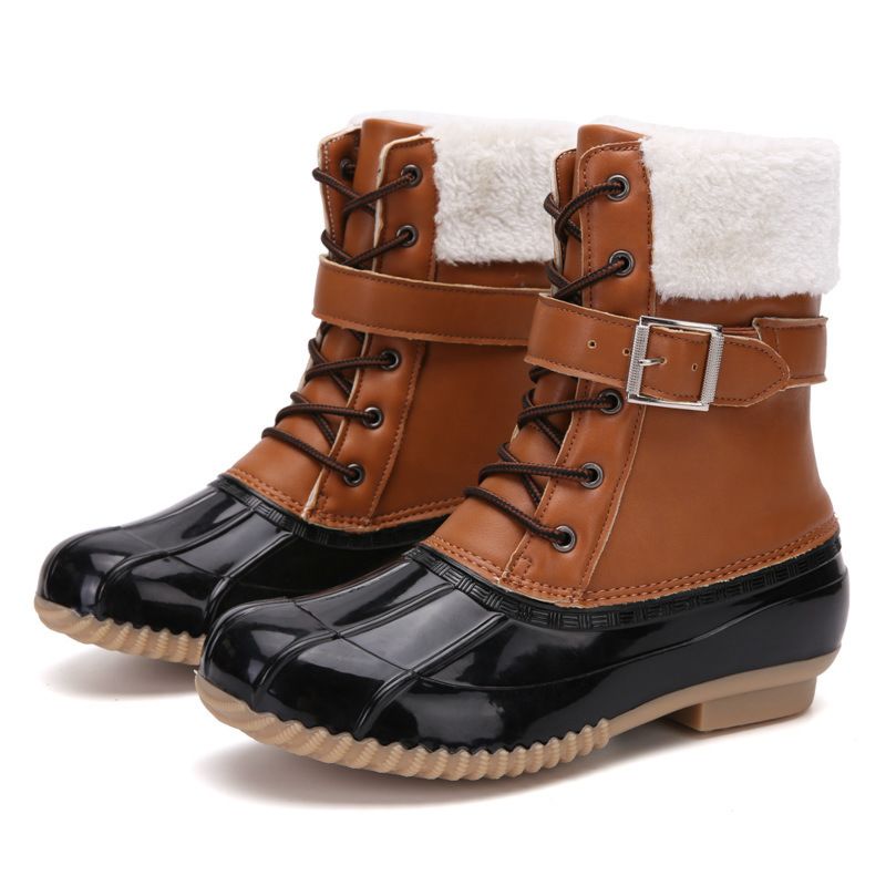Women Outdoor Shoes High Top plus Velvet Cotton Shoes Snow Boots Warm Duck Leather Hunter Shoes