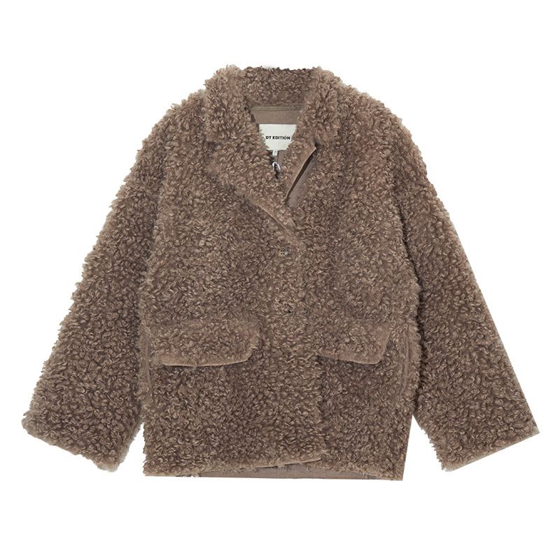 Women Outdoor Teddy Fleece Trucker Button through Jacket Caramel Color Thermal Thick Turn-Down Collar Sweet