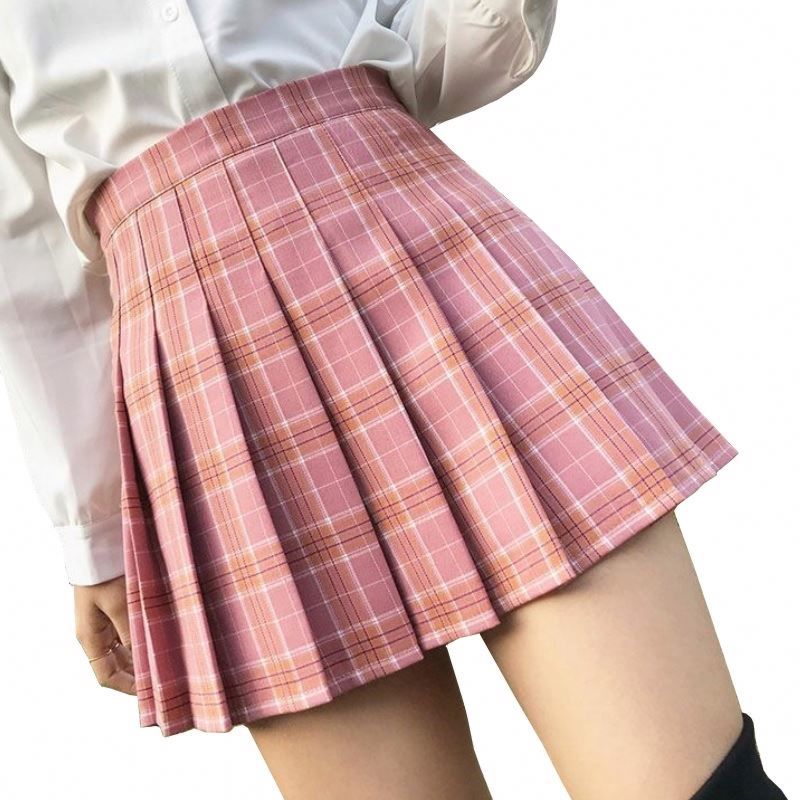 Women Plaid Skirt High Waist Stitching Student Pleated Skirts Cute Sweet Girls Dance Mini Skirt