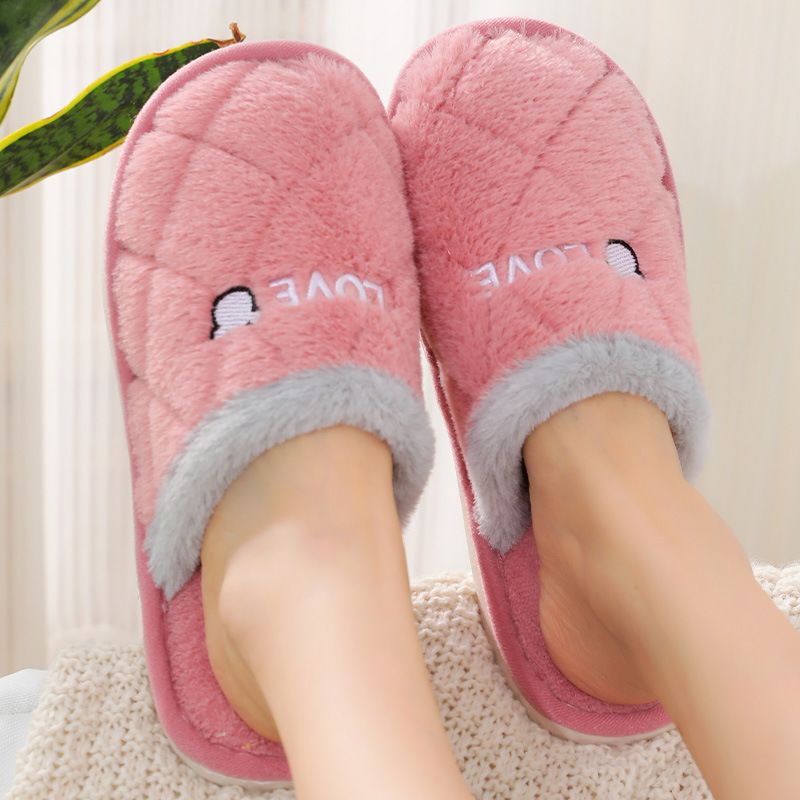 Women Slippers Embroidered Bear Rabbit Hair Couples Floor Slippers Keep Warm Cotton Slippers Furrly Slides for Men