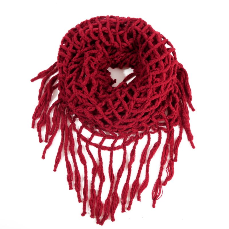 Women Solid Colour Warm Knit Loop Scarf with Fringe Tassel Infinity Scarf Cashmere Circle Collar