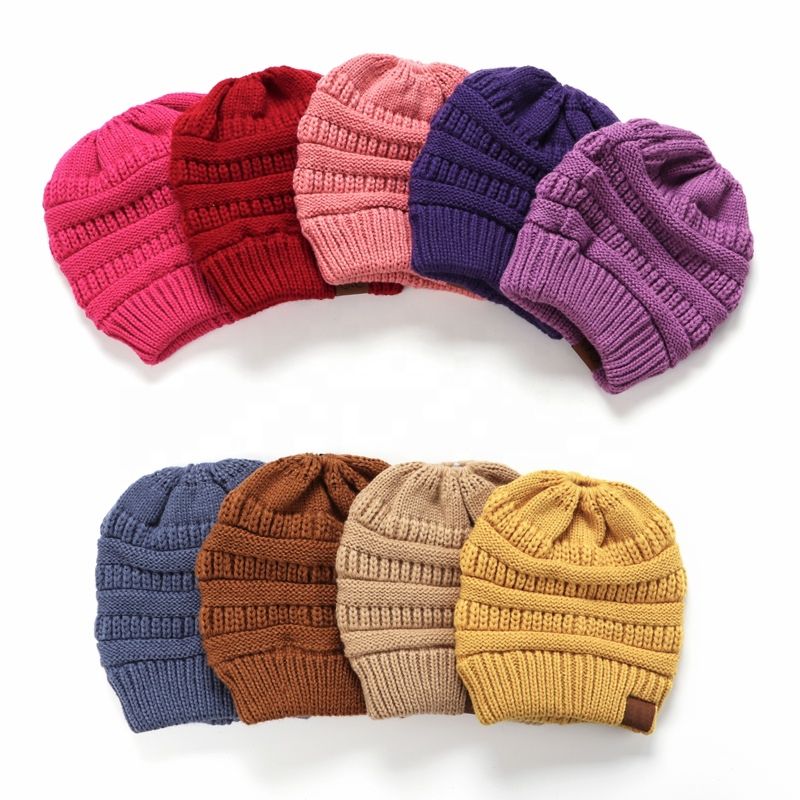 Women Style Design Acrylic Multifunction Messy Bun Ponytail Beanie Hat with Hole