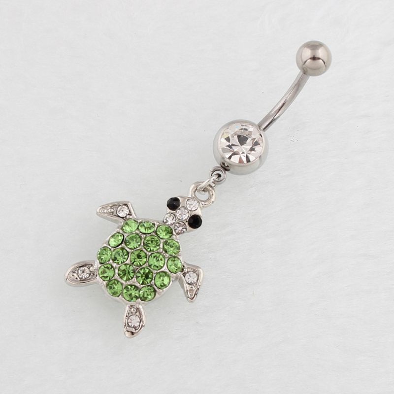 Women Surgical Steel Crystal Zircon Nickel Free Green Anime Turtle Jewelry Body Belly Button Navel Piercing Ring