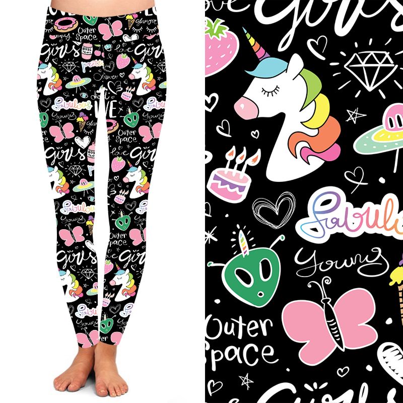 Women Unicorn Diamond Butterfly Legging 92% Polyester 8% Spandex Double Brushed Print Legging High Waist Yoga Leggings
