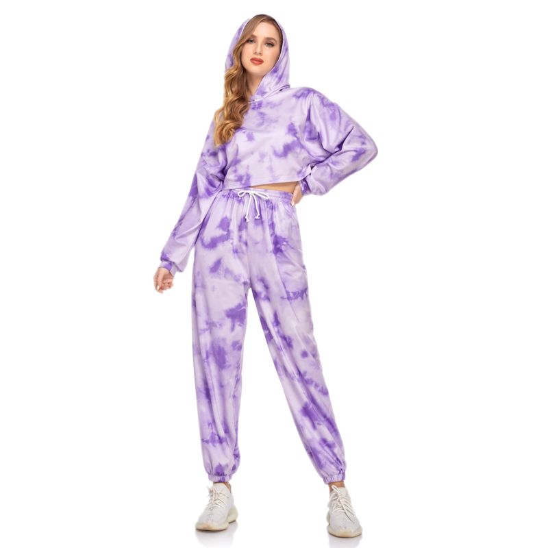 Women's 2 Piece Tie Dye Sweatsuit Outfits Lounge Pajamas Set Long Sleeve Jogger Loungewear Set