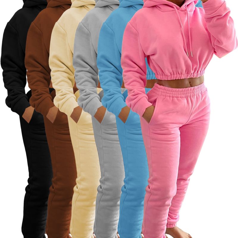 Women's Fleece Sweatpants and Hoodie Set Jogger Cropped Sweatshirt Hoodies Sets