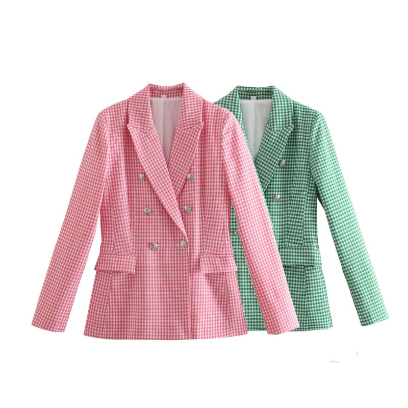 Women's Jacket Lapel Long Sleeve Houndstooth Printed Jacket Ladies Streetwear