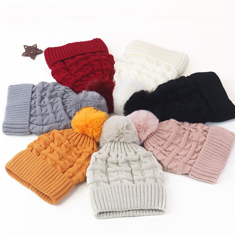 Women's Knitted Slouchy Beanie Hat Warm Ski Faux Fur Pompom Hats