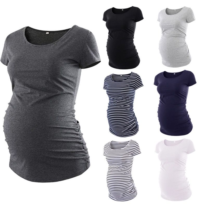 Women's Maternity Block Tops Short Sleeve T-Shirts Blouses for Breastfeeding Friendly
